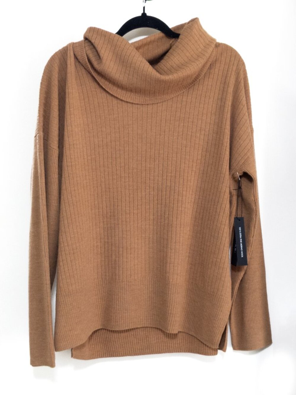 Tahari Camel Ribbed Cowl Neck Sweater
